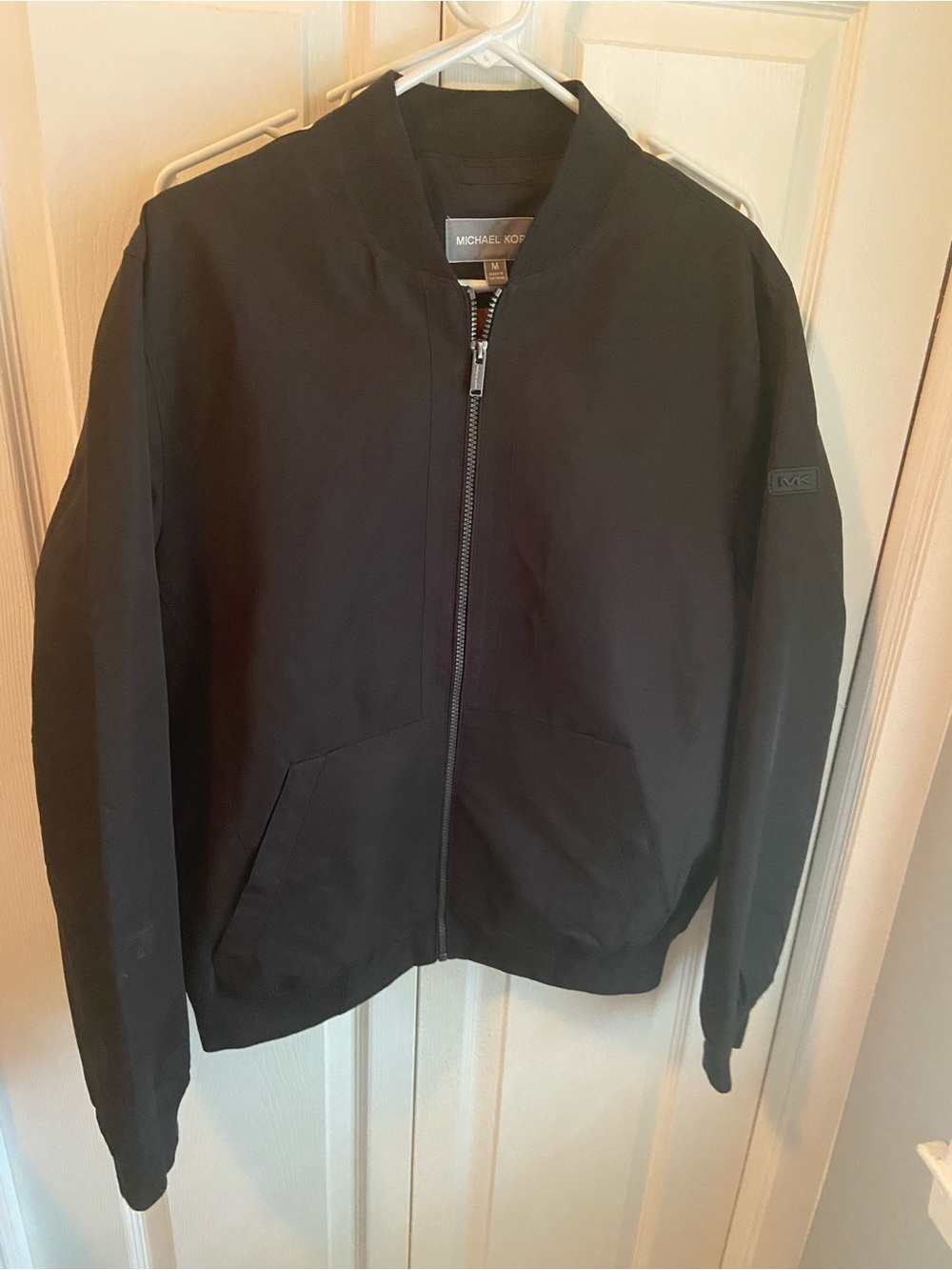 Michael Kors Men's Black Bomber Jacket with Zip Front